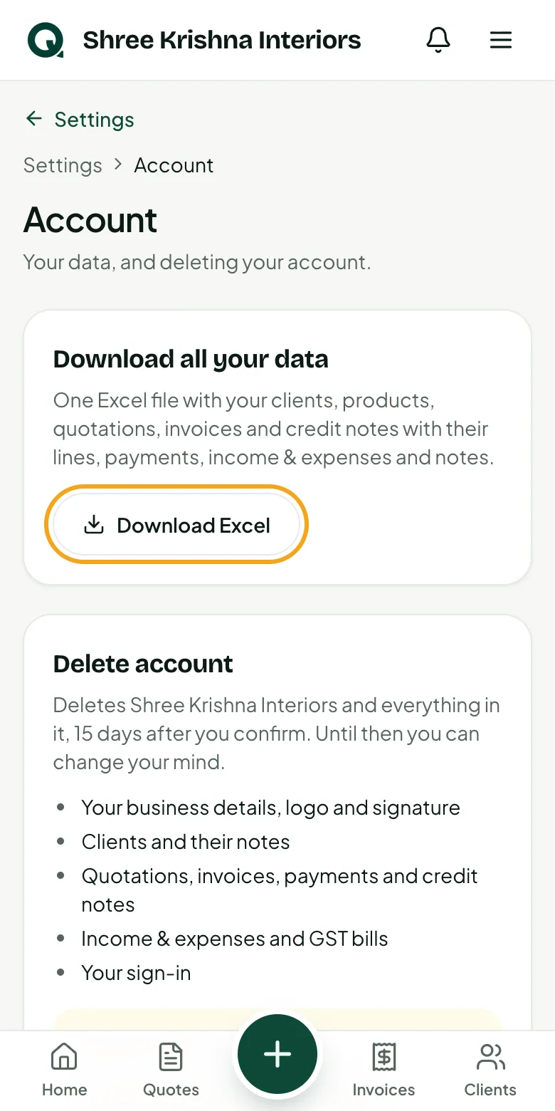 Account: Download all your data