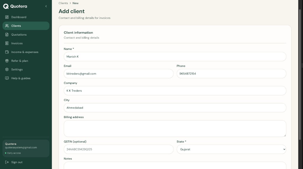 Add client form