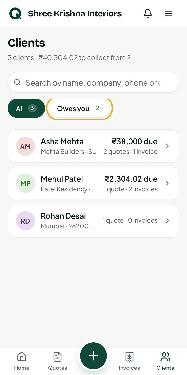 Clients, with who owes you