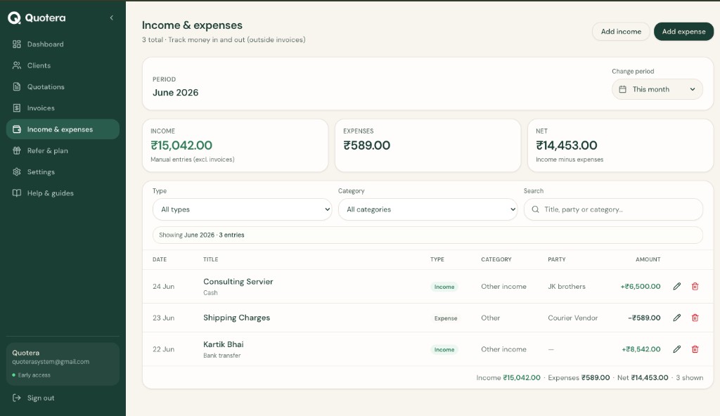 Income and expenses list